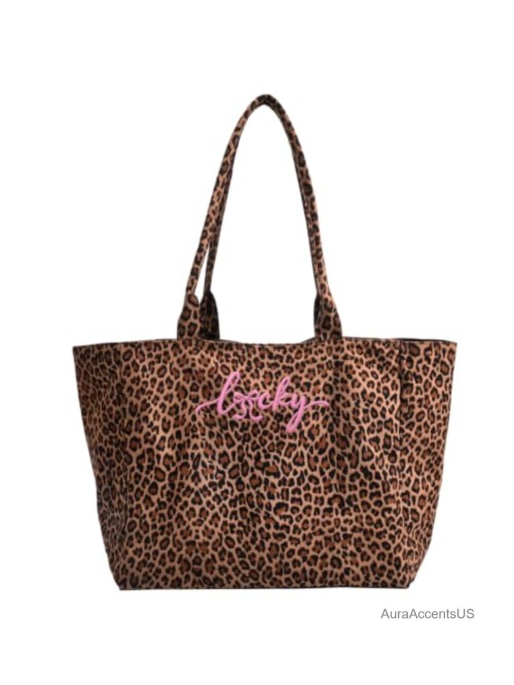 Custom Embroidered Faux Suede Leopard Cheetah Large Tote Bag